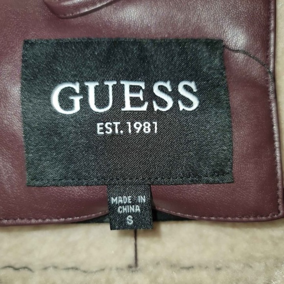 New,Guess Men Red Faux-Leather Faux-Shearling Asymetrical Motorcycle Jacket Sz-S - Picture 7 of 14